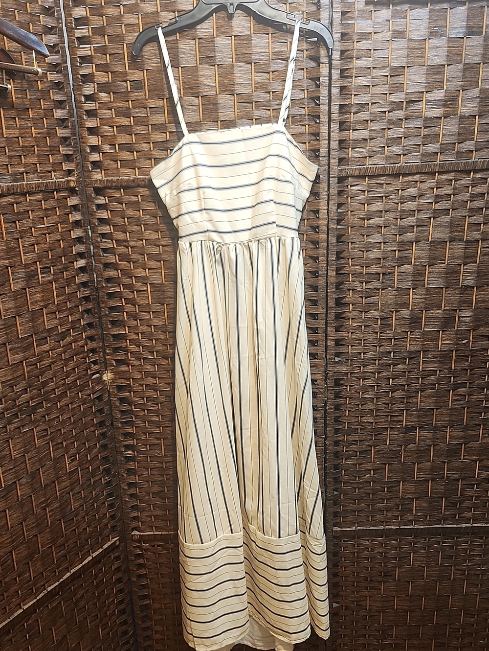 Striped Spaghetti Strap Maxi Dress in Cream and Navy